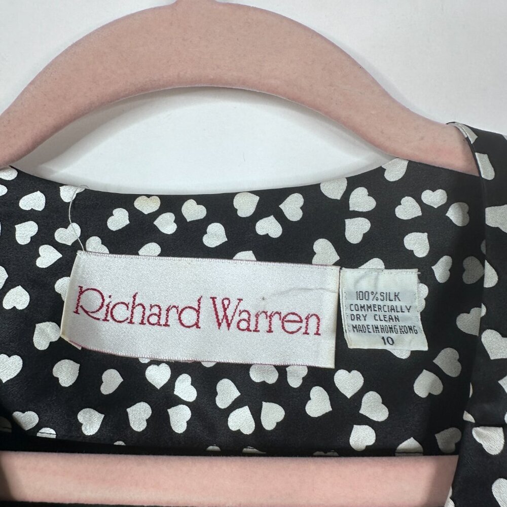Vintage Heart Print Tiered Dress 10 V-Neck Black Valentine's Galentine's #A1041 - Picture 7 of 9
